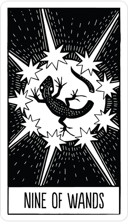The Star String Tarot by Eliza Kingsbury featuring monochrome linocut-style artwork inspired by nature, folklore, stars, and cosmic symbolism.
