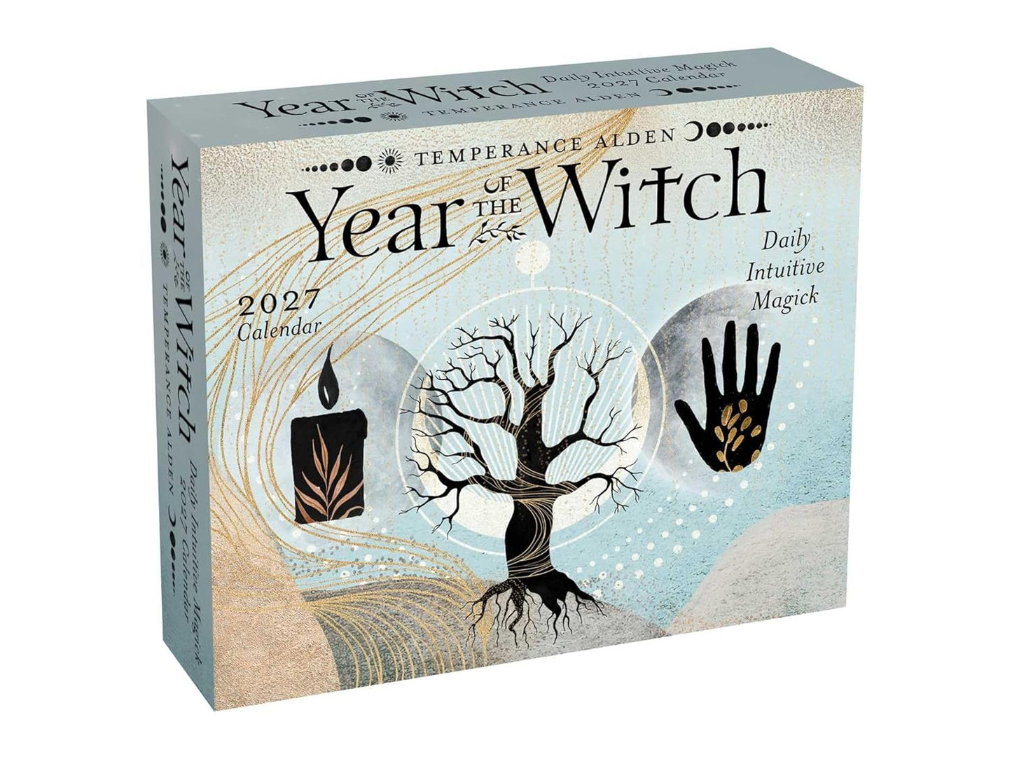 Calendar box for 'Year of the Witch' with tree, candle, and hand design on a white background
Year of the Witch 2027 Day-to-Day Desk Calendar featuring daily witch-inspired artwork, magical themes and seasonal inspiration in a freestanding tear-off format.