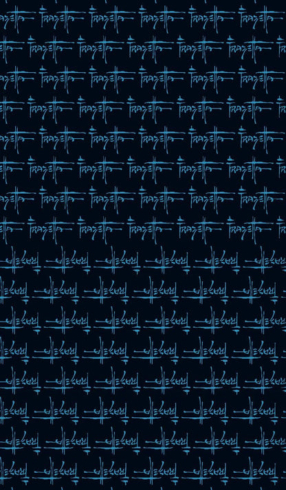 A repeating pattern of light blue stylized cross and star motifs on a dark navy background. Frazetta Fantasy Tarot featuring authentic fantasy artwork by Frank Frazetta with heroic figures, mythical creatures, and classic sword and sorcery imagery.