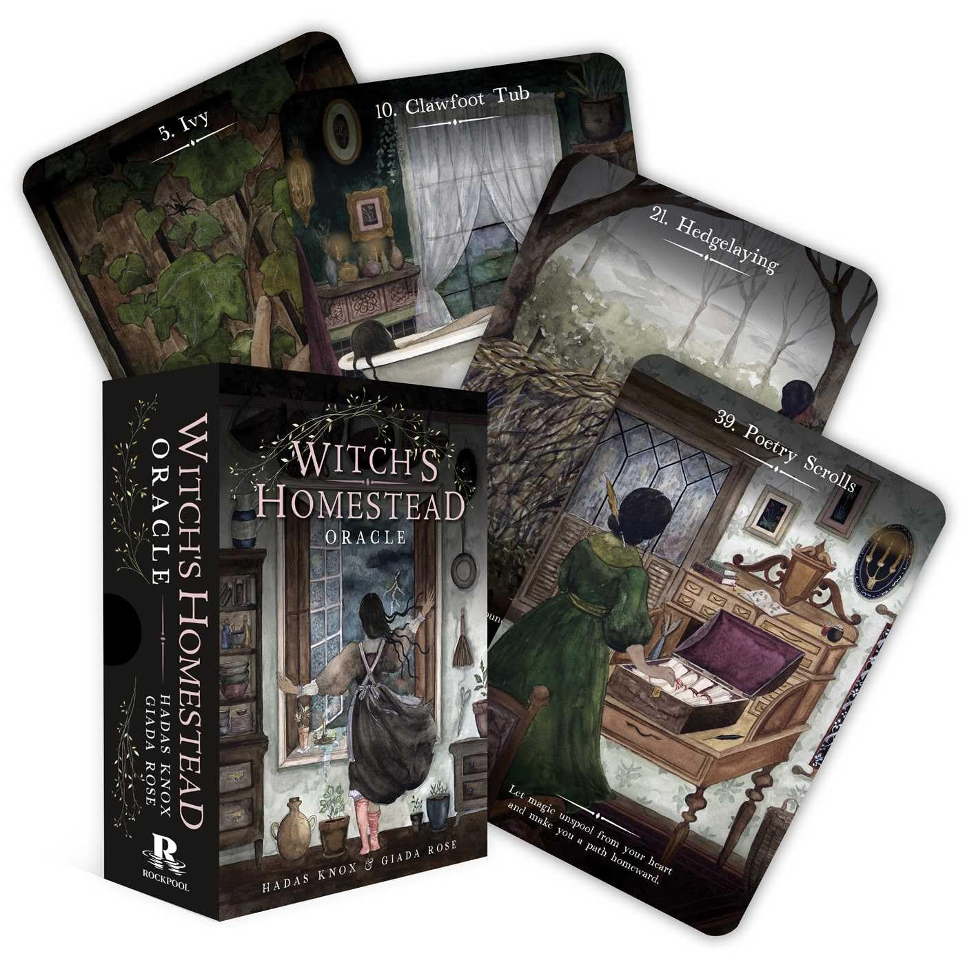 Witch's Homestead Oracle cards and packaging on a white background