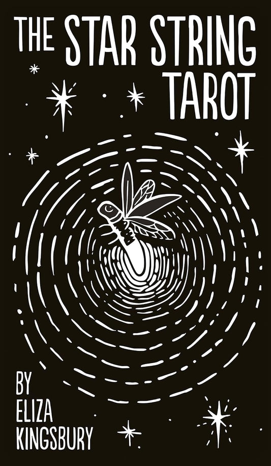 The Star String Tarot by Eliza Kingsbury featuring monochrome linocut-style artwork inspired by nature, folklore, stars, and cosmic symbolism.