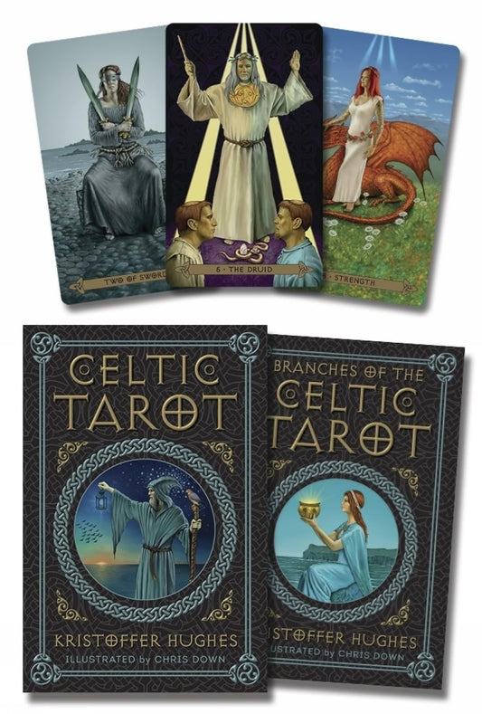 Celtic Tarot by Kristoffer Hughes and Chris Down featuring Celtic mythology, Druidic symbolism, and an out-of-print collector's edition tarot deck.
