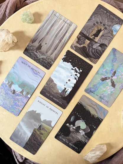 Shadows We Cast Tarot deck by Nicky Ferrada indie tarot with emotional artwork and shadow work theme
