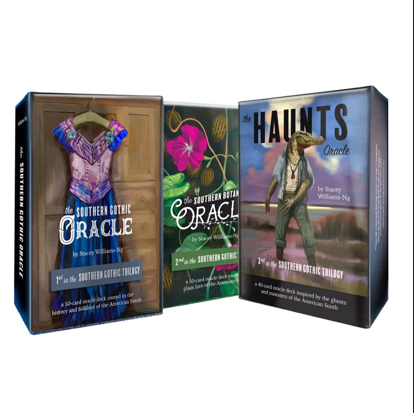 Three oracle decks from 'The Southern Gothic Oracle' series on a white background