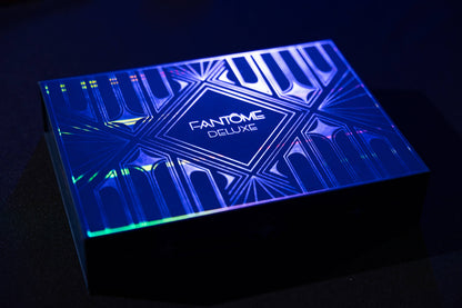 Glowing blue packaging with 'Fantome Deluxe' branding on a dark background
