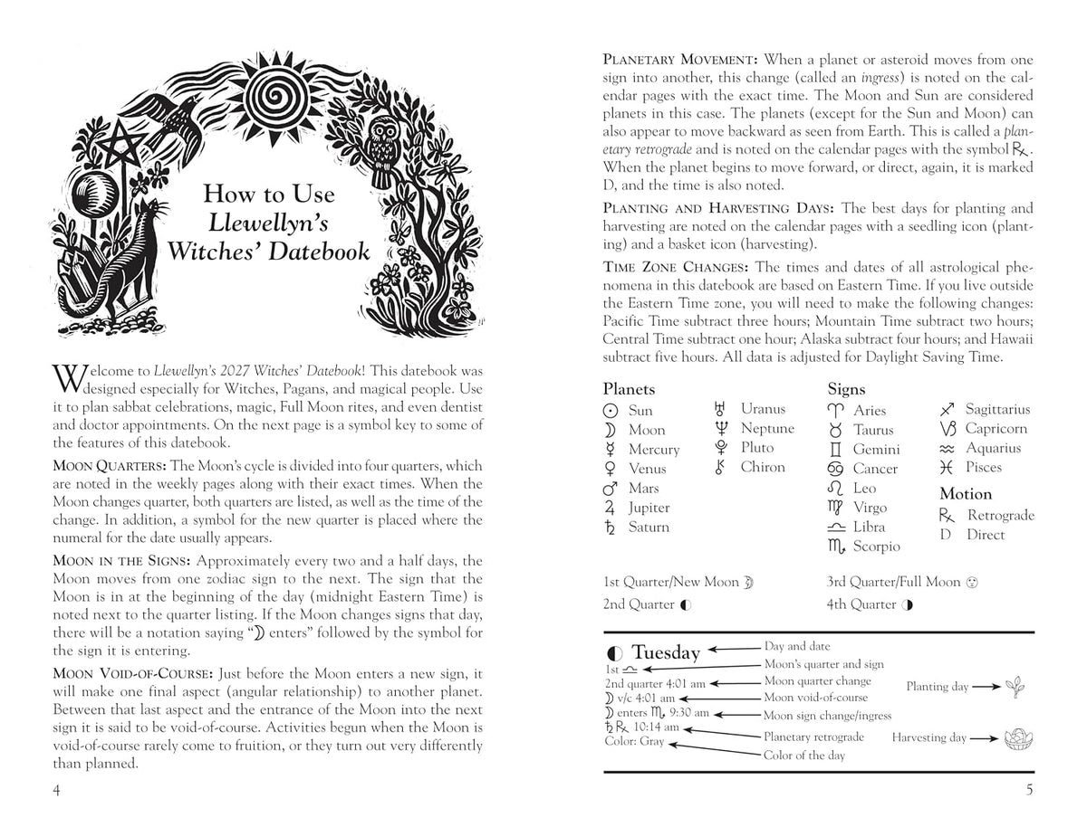 Llewellyn's 2027 Witches' Datebook, spiral-bound weekly witchcraft planner featuring Jennifer Hewitson's artwork, seasonal rituals and magical tips.