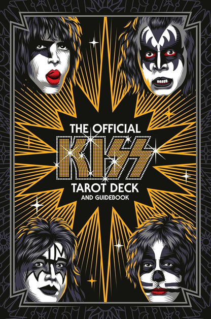 Cover of 'The Official KISS Tarot Deck and Guidebook' with stylized faces and brand name.