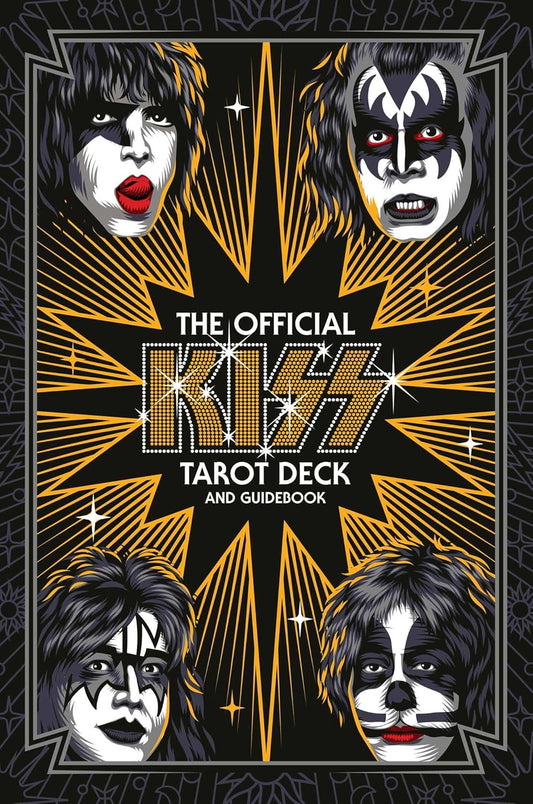 Cover of 'The Official KISS Tarot Deck and Guidebook' with stylized faces and brand name.