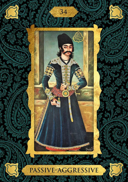 Qajar Oracle deck featuring Persian miniature artwork inspired by the Qajar dynasty