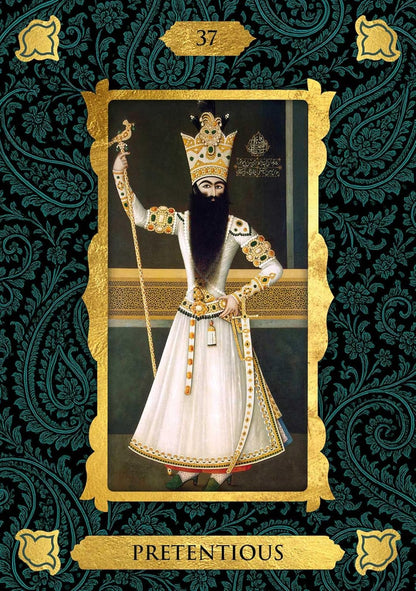 Qajar Oracle deck featuring Persian miniature artwork inspired by the Qajar dynasty
