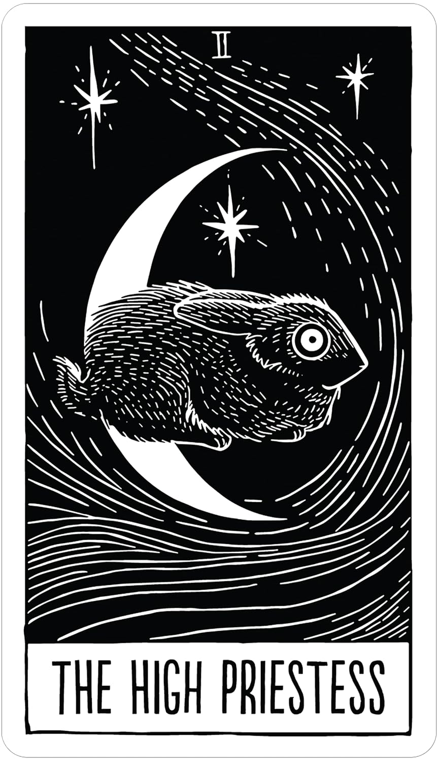 The Star String Tarot by Eliza Kingsbury featuring monochrome linocut-style artwork inspired by nature, folklore, stars, and cosmic symbolism.