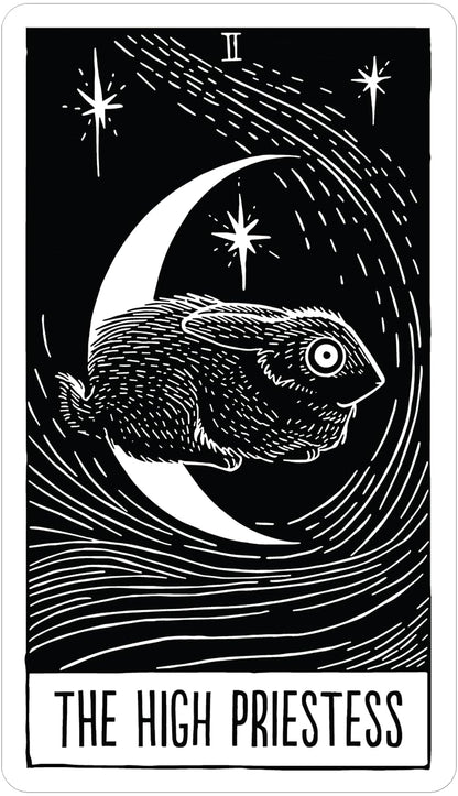 The Star String Tarot by Eliza Kingsbury featuring monochrome linocut-style artwork inspired by nature, folklore, stars, and cosmic symbolism.