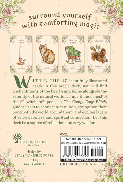 The Comfy Cozy Witch Oracle by Jennie Blonde featuring cosy witchcraft-inspired artwork, comforting oracle cards, and a companion guidebook.