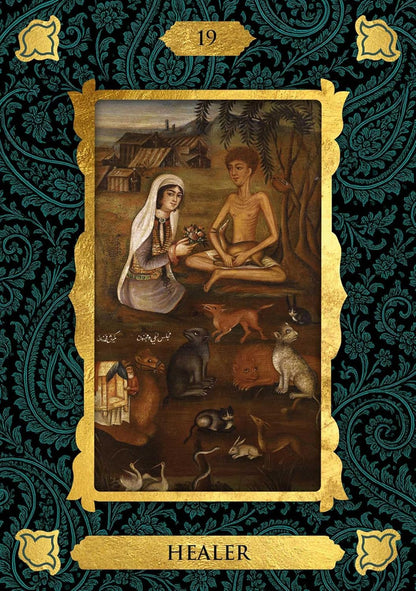 Qajar Oracle deck featuring Persian miniature artwork inspired by the Qajar dynasty