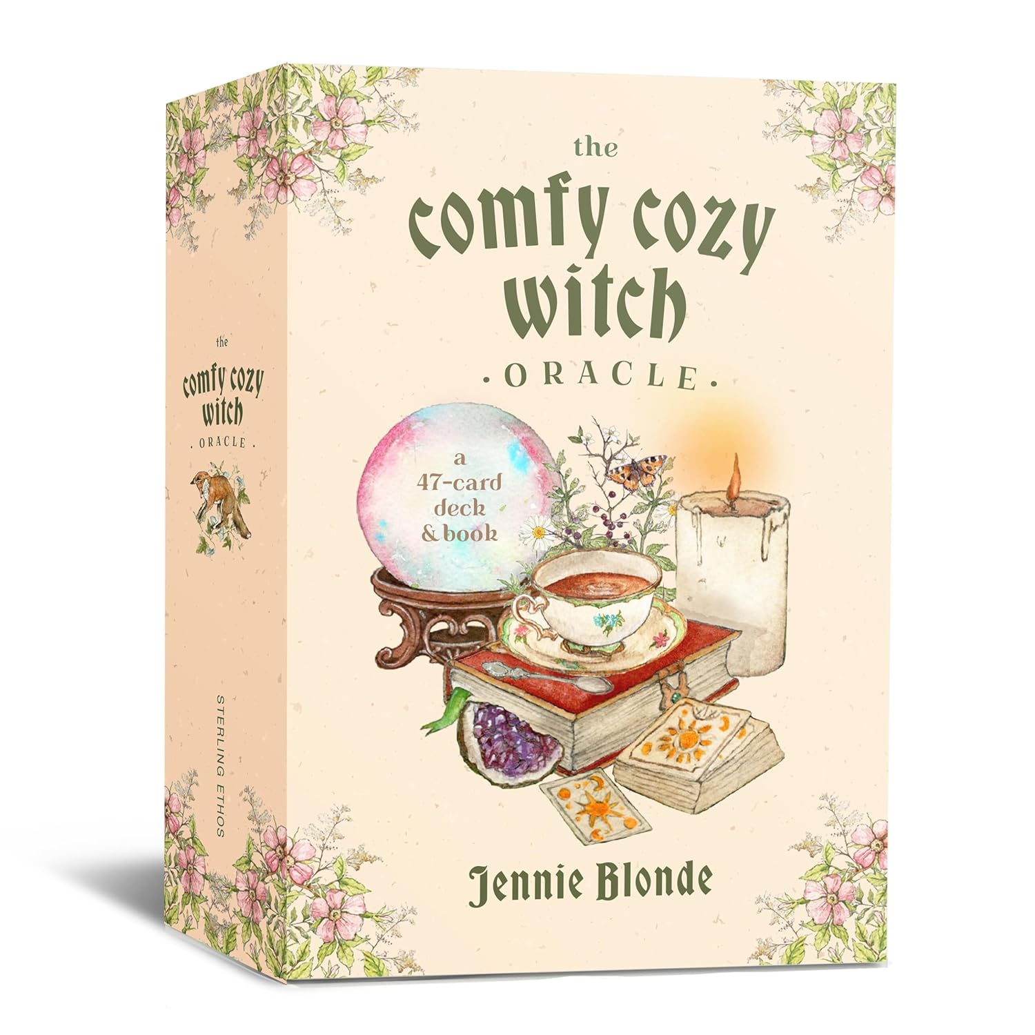 The Comfy Cozy Witch Oracle by Jennie Blonde featuring cosy witchcraft-inspired artwork, comforting oracle cards, and a companion guidebook.