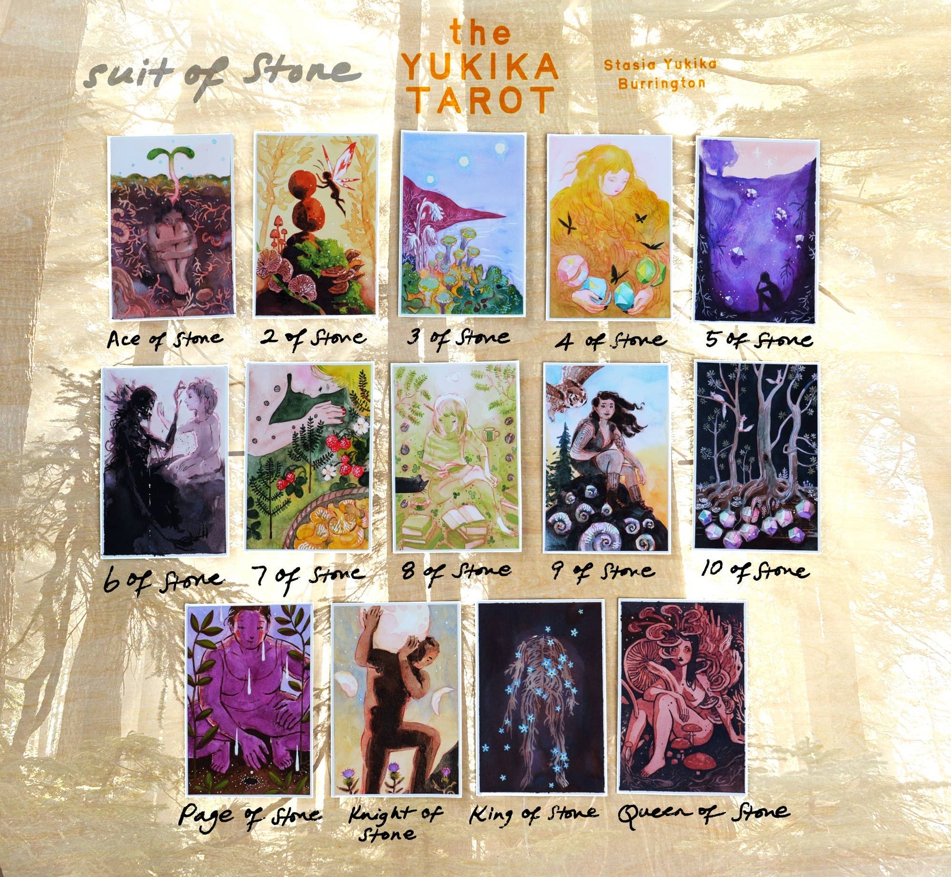 Yukika Tarot deck by Stasia Burrington with soft watercolor artwork and indie tarot aesthetic