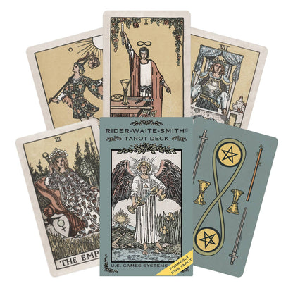 Pamela Colman Smith's RWS Tarot Deck Soft Color Edition by U.S. Games Systems featuring muted vintage colours, ivory borders, and the original Rider-Waite-Smith artwork.
