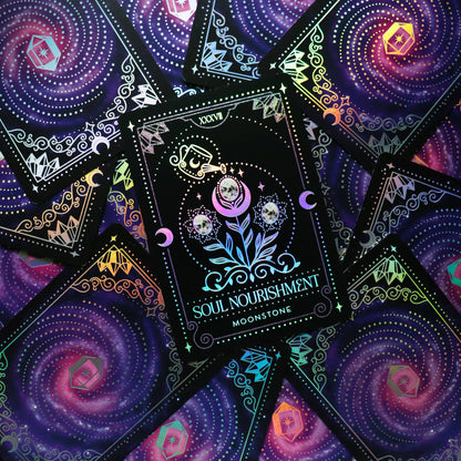 Crystal Portal Oracle deck with holographic foil and crystal themed artwork indie oracle UK