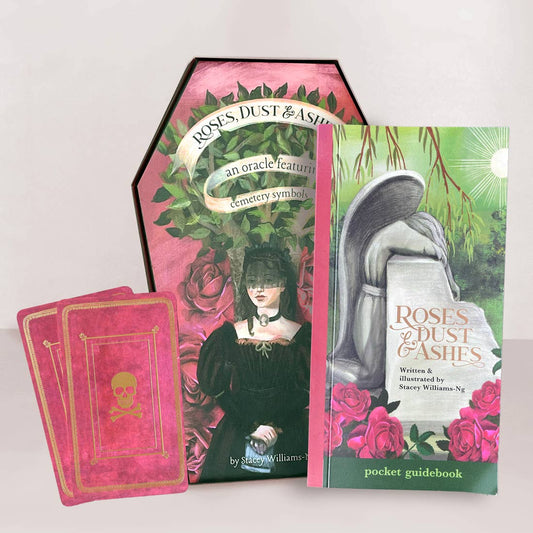 Oracle cards titles roses, dust and ashes with graveyard images