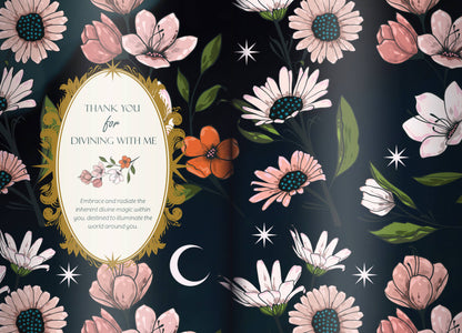 Floral pattern with a decorative frame and text on a dark background