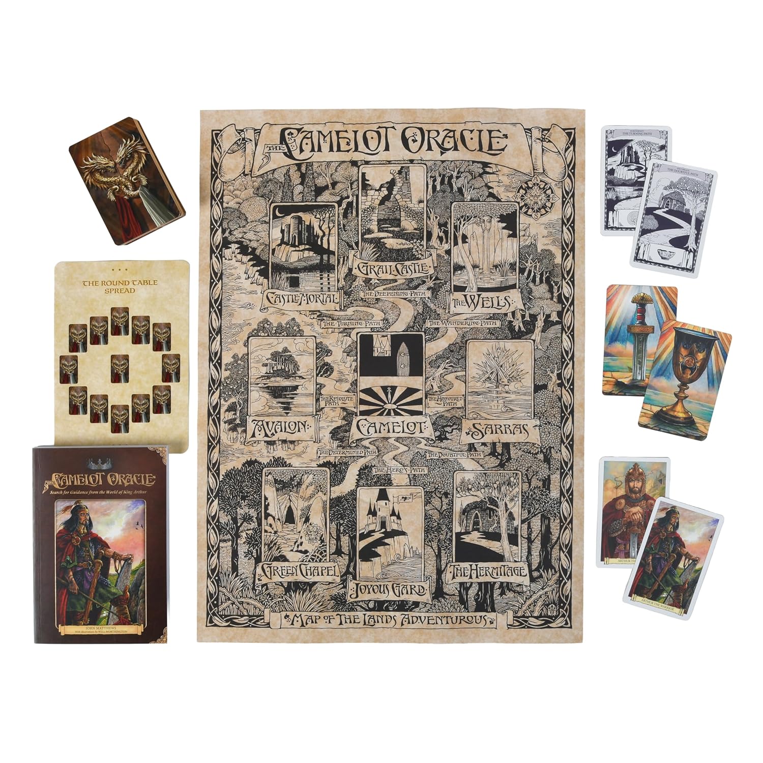 Camelot Oracle deck Arthurian mythology cards with map system and guidebook UK