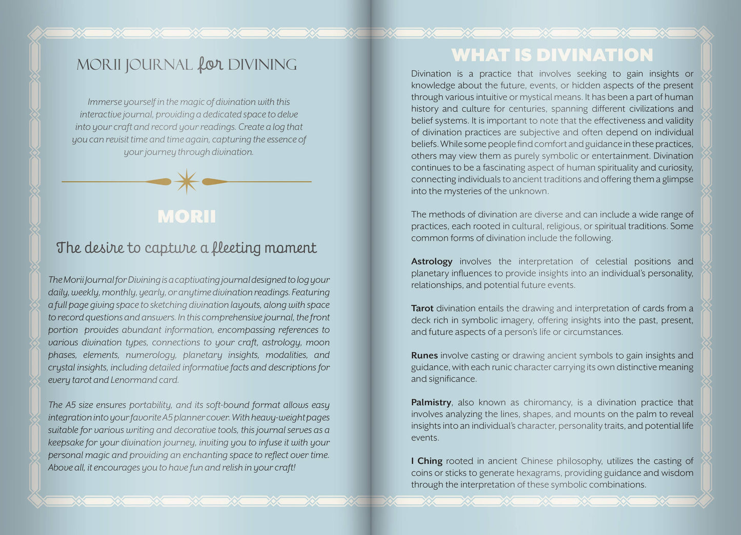 Mori Journal for Divining with text on divination practices and meanings.