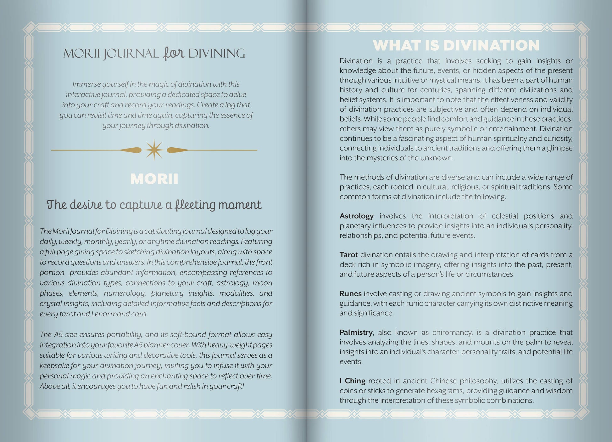 Mori Journal for Divining with text on divination practices and meanings.