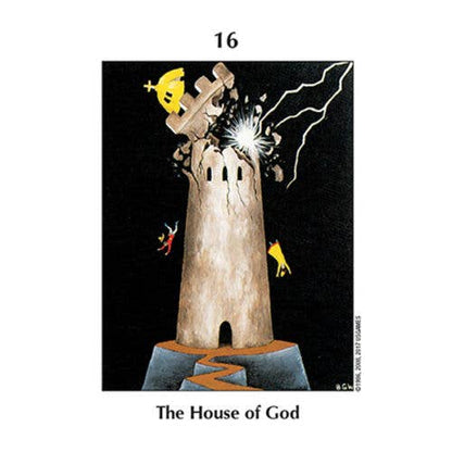 Illustration of a tower labeled 'The House of God' with a number 16 above it.