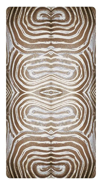 Textile with a pattern resembling wood grain in brown and white
