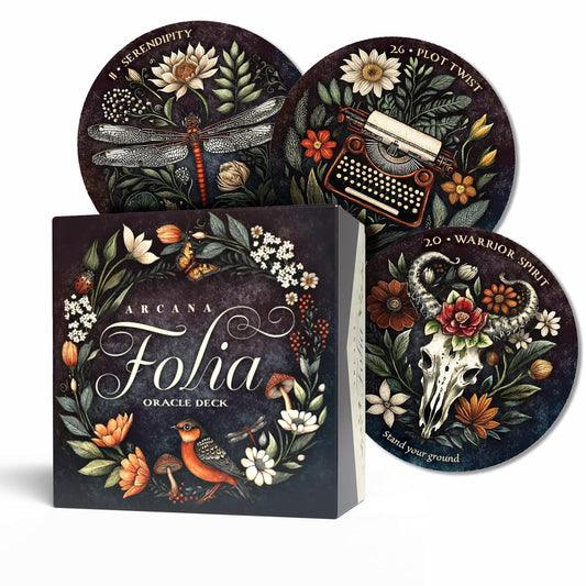 Arcana folia Oracle deck by Nora Paskelva . Published by US Games . Round oracle deck 