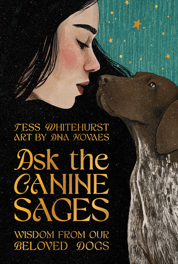 Ask the Canine Sages Oracle featuring illustrated canine spirit guides by Ana Novaes with guidebook by Tess Whitehurst.