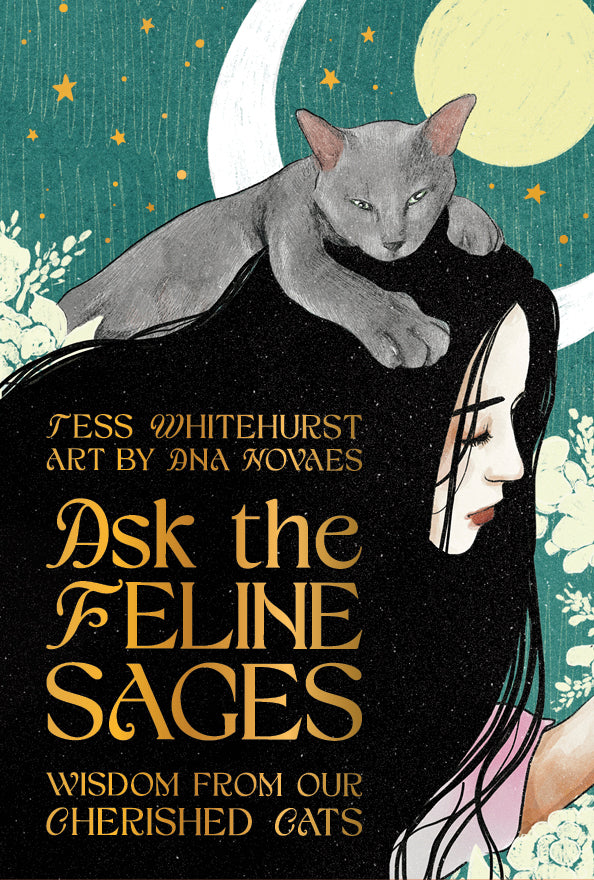 Ask the Feline Sages Oracle featuring illustrated cat spirit guides by Ana Novaes with guidebook by Tess Whitehurst.
