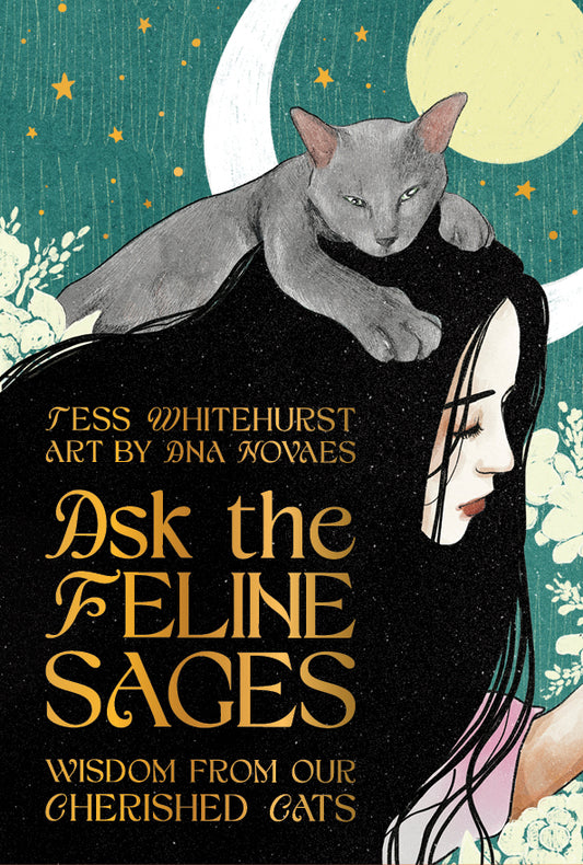 Ask the Feline Sages Oracle featuring illustrated cat spirit guides by Ana Novaes with guidebook by Tess Whitehurst.