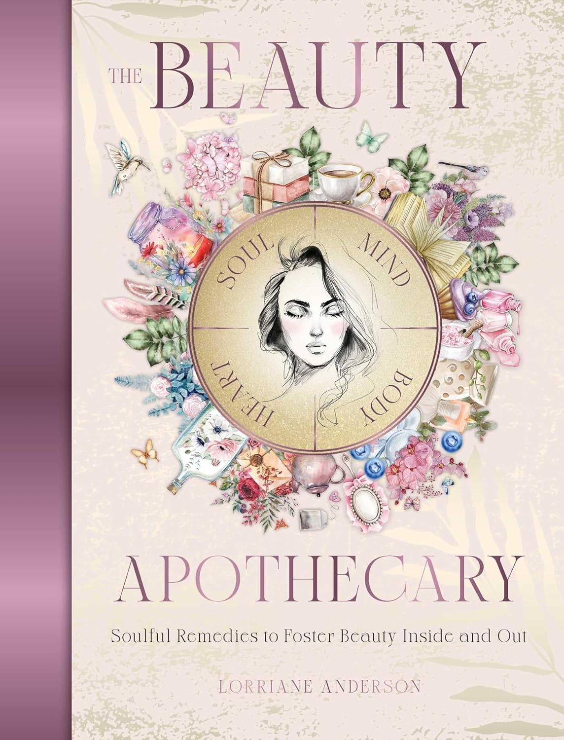 Book cover of 'The Beauty Apothecary' with decorative elements and a face illustration.