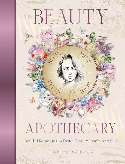 Book cover of 'The Beauty Apothecary' with decorative elements and a face illustration.