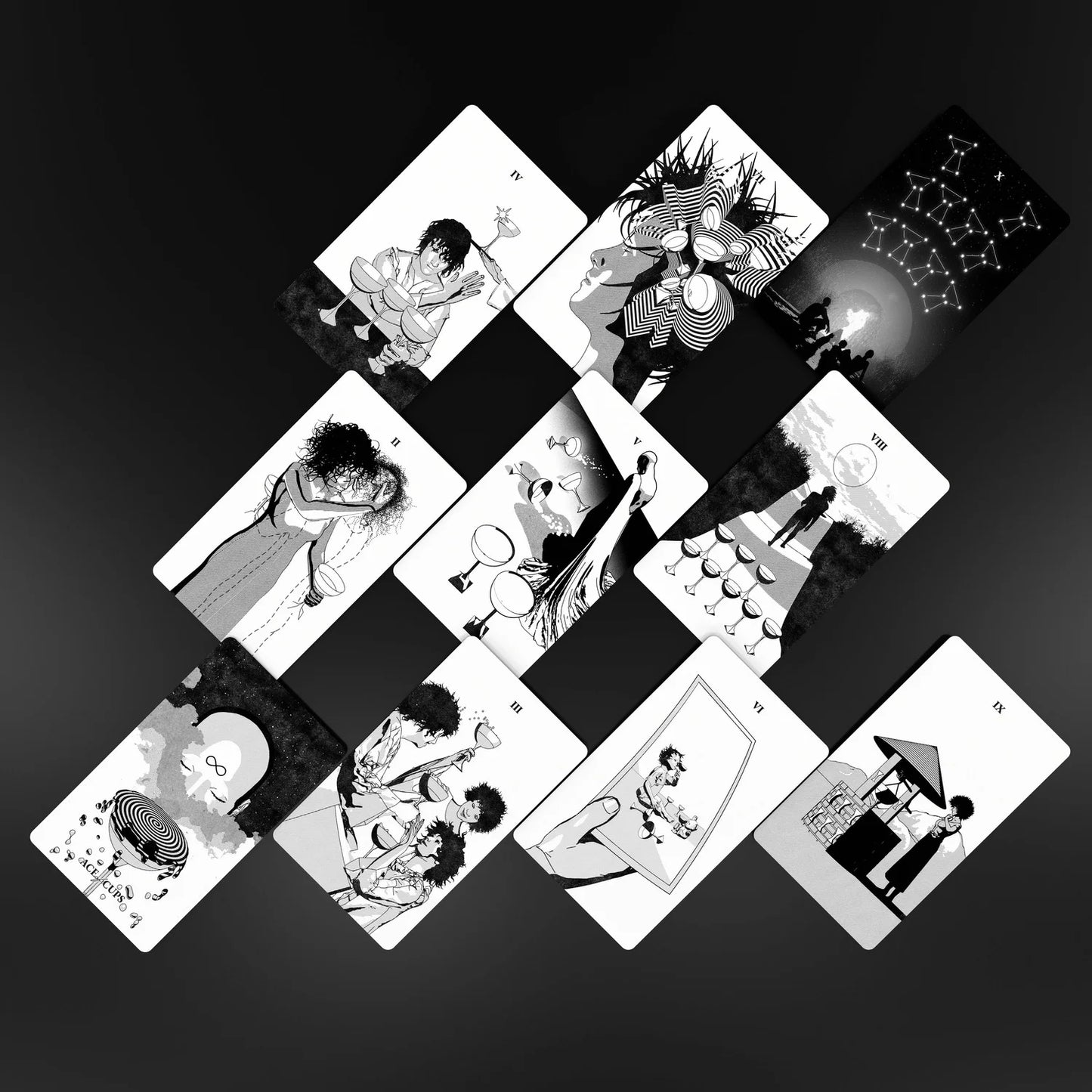 Tarot of the Holy Spectrum Color Me Edition black-and-white indie tarot deck by Chase Voorhees