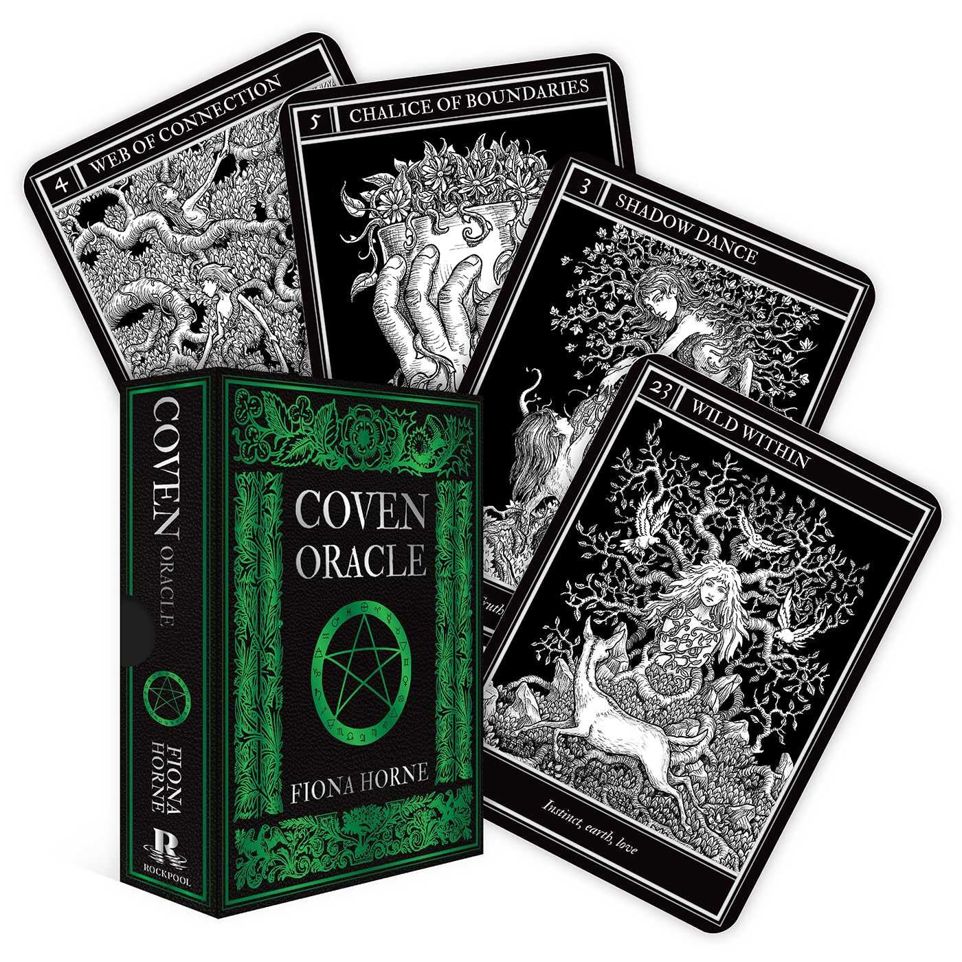 Coven Oracle deck by Fiona Horne with illustrated witchcraft themed oracle cards and guidebook.
