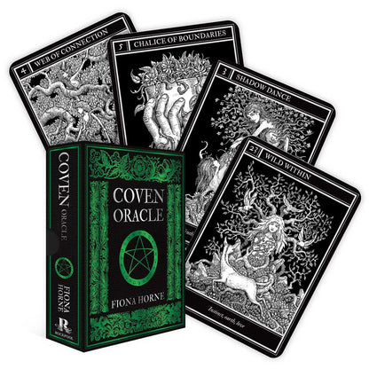 Coven Oracle deck by Fiona Horne with illustrated witchcraft themed oracle cards and guidebook.