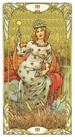 RWS tarot card The empress using classic art Nouveau style with gold overlays 