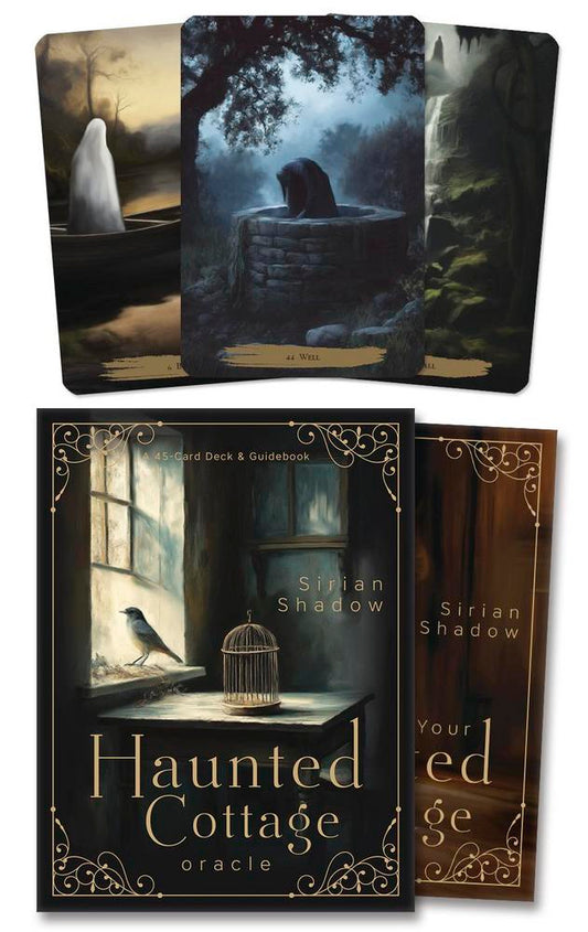 Haunted Cottage Oracle by Sirian Shadow – a 45-card gothic oracle deck with guidebook for shadow work and introspection.