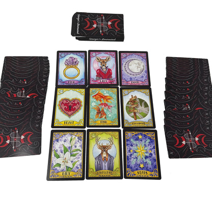 Sawyer’s Lenormand oracle deck by Jamie Sawyer featuring bold colourful Lenormand artwork and symbolic imagery