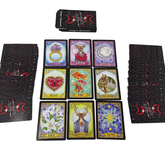 Sawyer’s Lenormand oracle deck by Jamie Sawyer featuring bold colourful Lenormand artwork and symbolic imagery