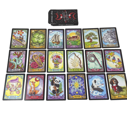 Sawyer’s Lenormand oracle deck by Jamie Sawyer featuring bold colourful Lenormand artwork and symbolic imagery