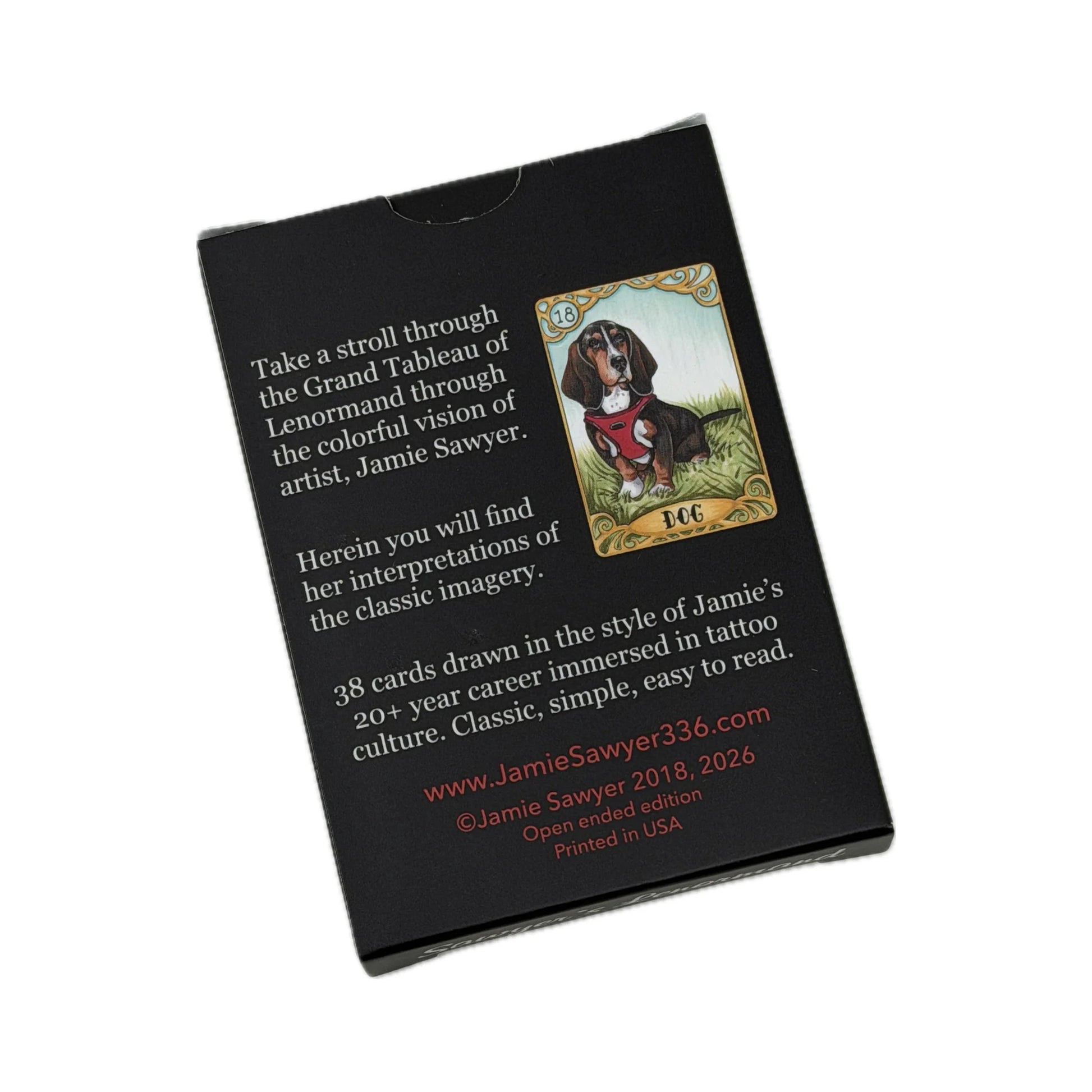 Sawyer’s Lenormand oracle deck by Jamie Sawyer featuring bold colourful Lenormand artwork and symbolic imagery