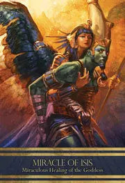 Isis Oracle card featuring Isis with a blue pharaoh . Card used for healing purposes 