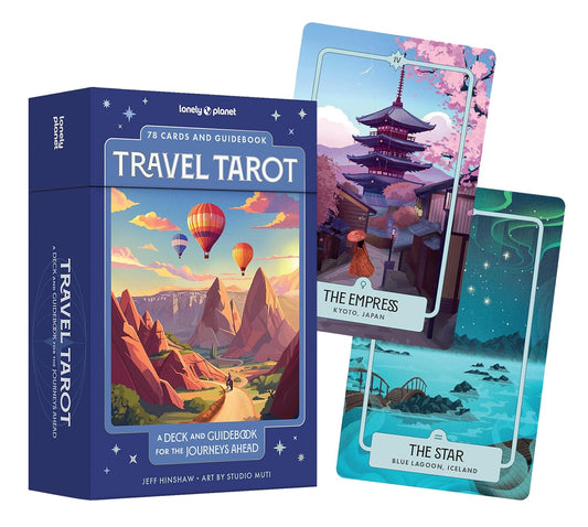 Lonely Planet Travel Tarot deck with travel-inspired artwork and guidebook.