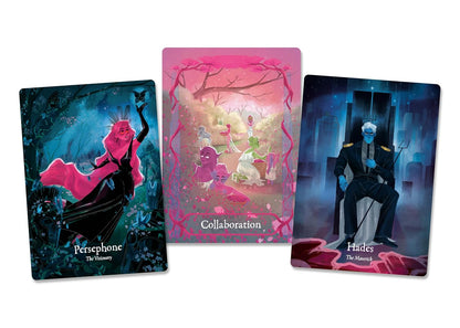 Lore Olympus Oracle deck featuring illustrated Greek mythology characters and guidebook.