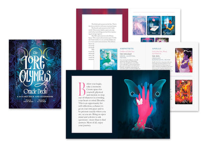 Lore Olympus Oracle deck featuring illustrated Greek mythology characters and guidebook.