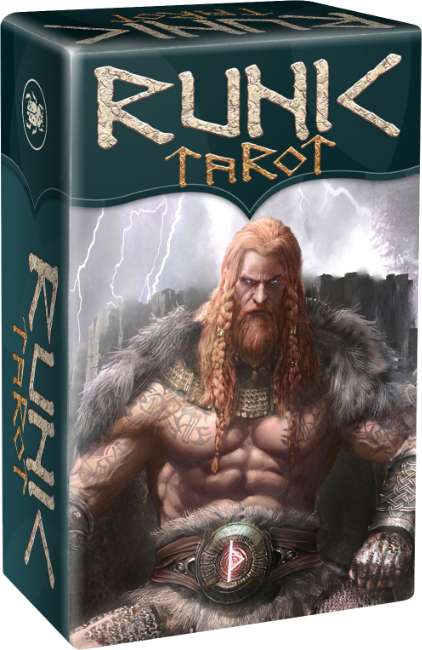 Runic Tarot card box with a warrior illustration on a white background