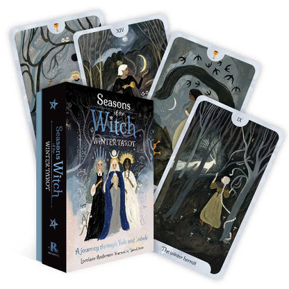 Seasons of the Witch Winter Tarot by Lorriane Anderson featuring beautiful winter-inspired artwork celebrating Yule, Imbolc, and the Wheel of the Year.